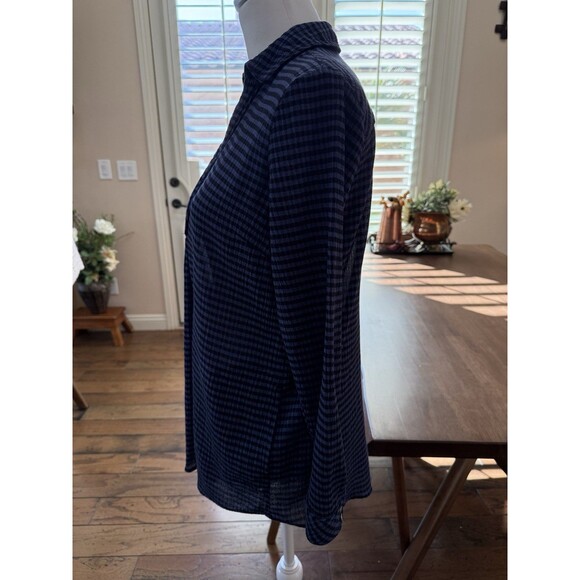 J. Jill Blue Black Check Gauzy Pullover Top Long Sleeve Women’s XS Casual Preppy - Picture 4 of 11
